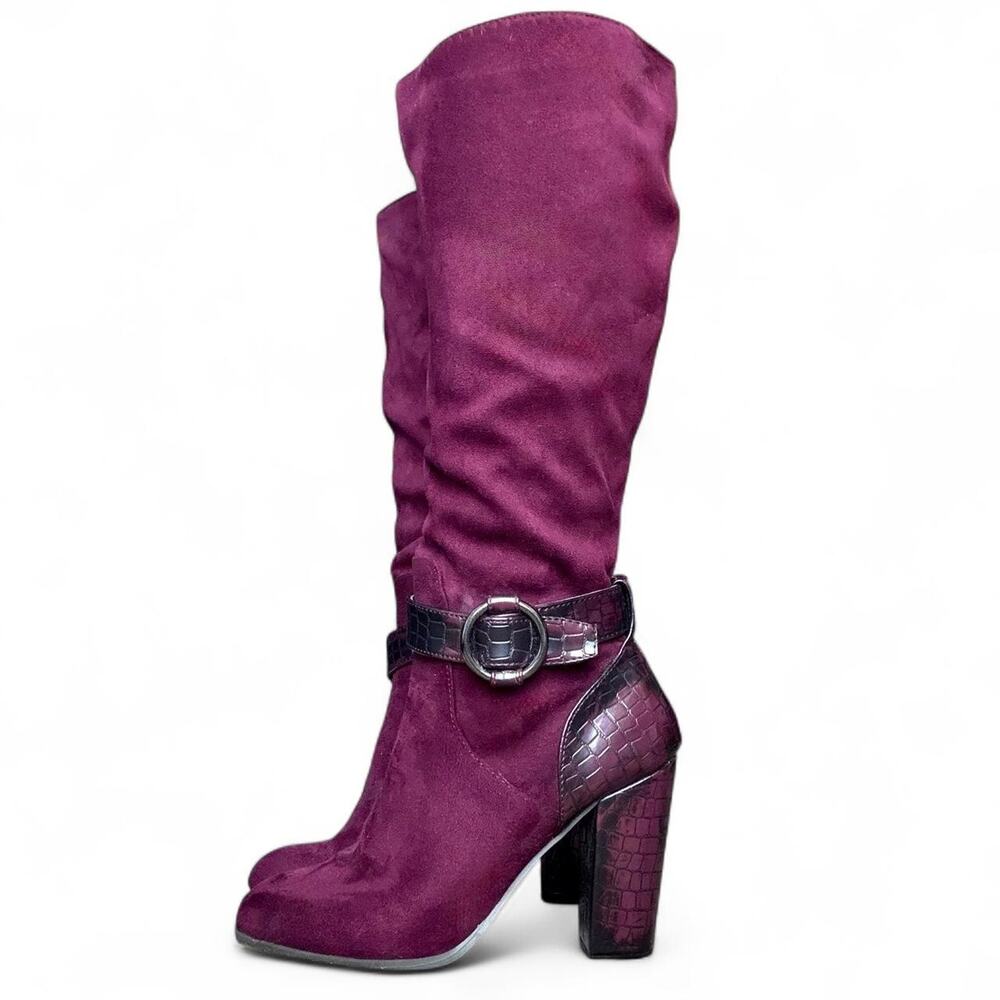 Vintage Y2K Cato Sexy Plum Croc 2000s Knee High Buckle Boots Size 8